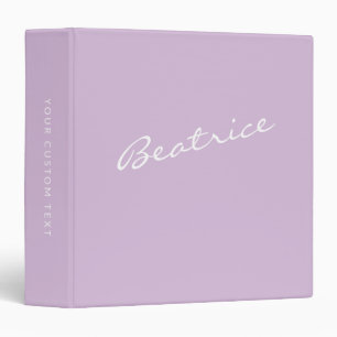 Simple Minimalist Script Name Pastel Lilac Custom 3 Ring Binder