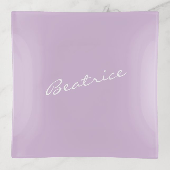 Simple Minimalist Script Name Pastel Lilac Custom Trinket Tray (Front)