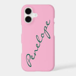Simple Minimalist Script Name Pink Green Custom  iPhone 17 Case<br><div class="desc">This stylish custom phone case features a simple minimalist design of your name in a beautiful handwritten script lettering in green on a pink background. Great gift idea!</div>