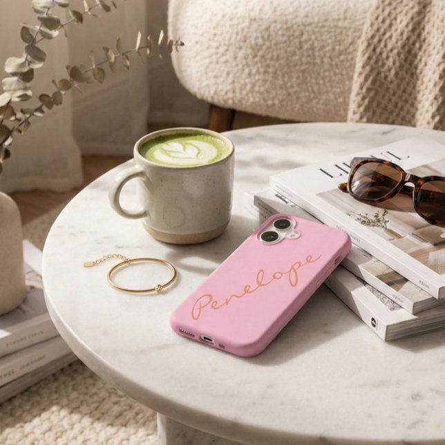 Simple Minimalist Script Name Pink Orange Custom Case-Mate iPhone Case (Creator Uploaded)