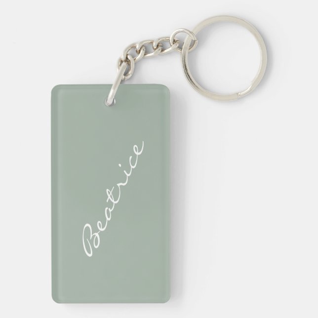 Simple Minimalist Script Name Sage Green Custom  Keychain (Back)
