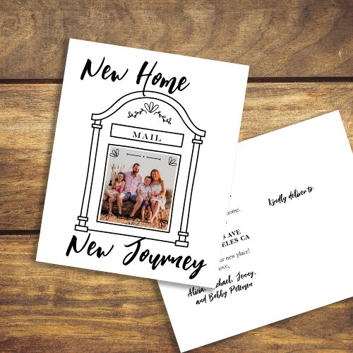 Simple minimalist script new home photo moving announcement postcard