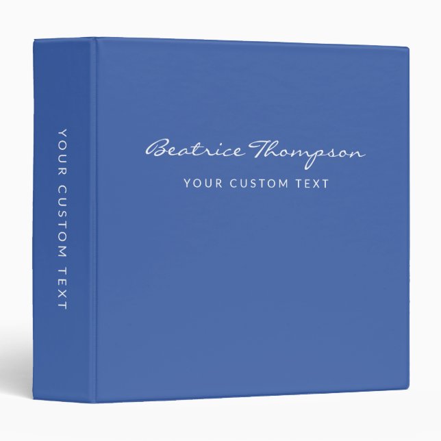 Simple Minimalist Script Personalized Blue 3 Ring Binder (Front/Spine)