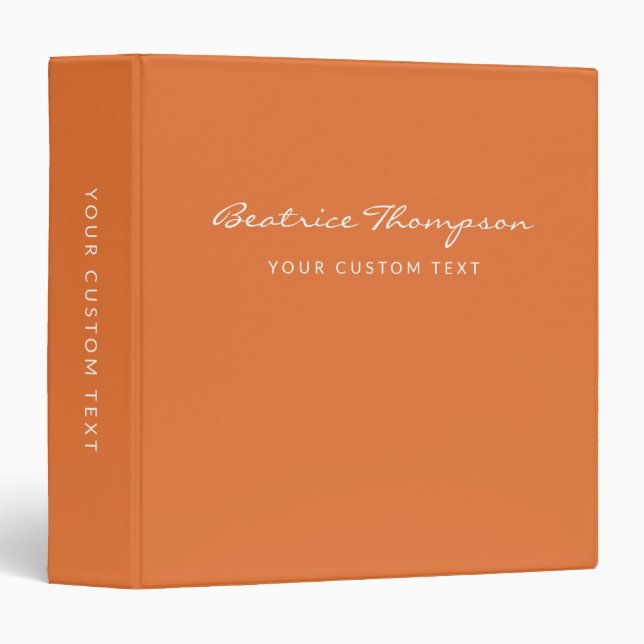 Simple Minimalist Script Personalized Orange 3 Ring Binder (Front/Spine)