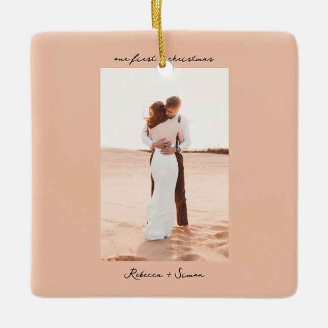 Simple Minimalist Script Photo Ceramic Ornament (Front)