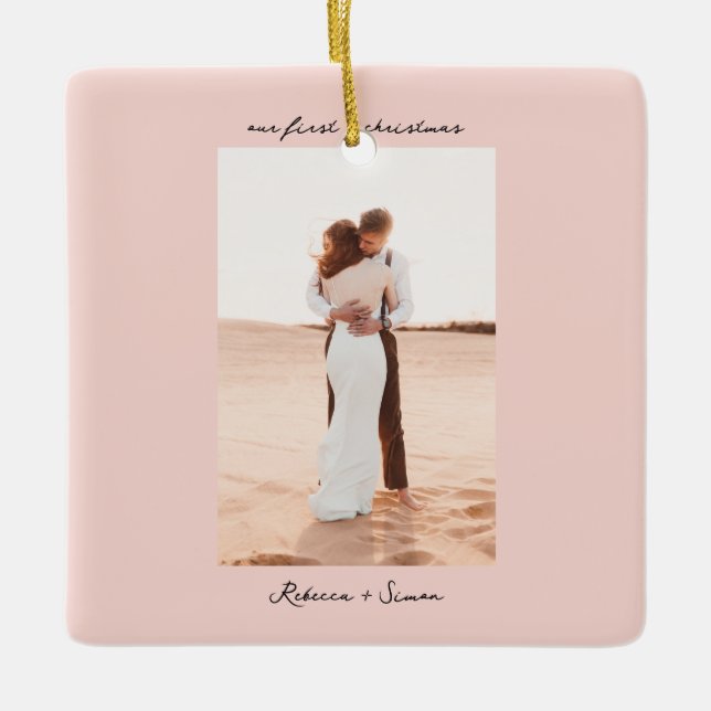 Simple Minimalist Script Photo Ceramic Ornament (Front)