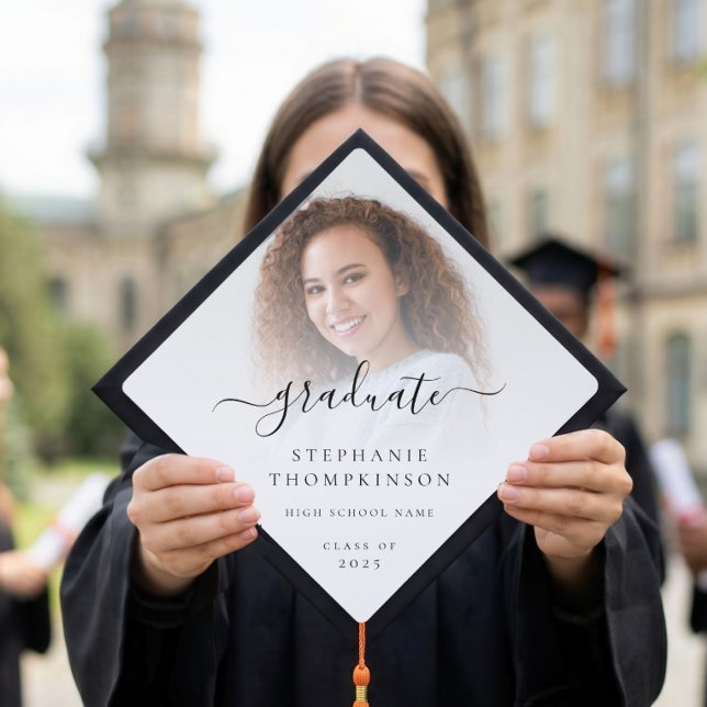 Simple Minimalist Script Photo Graduation Cap Topper (Creator Uploaded)