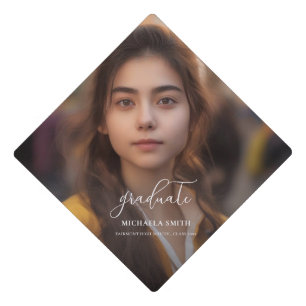 Simple Minimalist Script Photo High School Graduation Cap Topper
