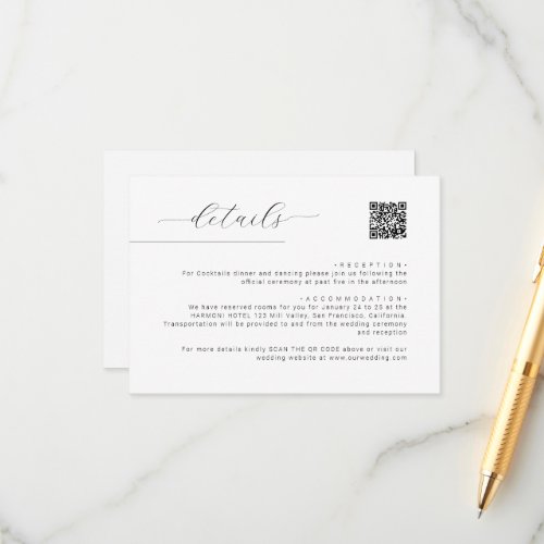 Simple Minimalist Script QR Code Wedding Details Enclosure Card