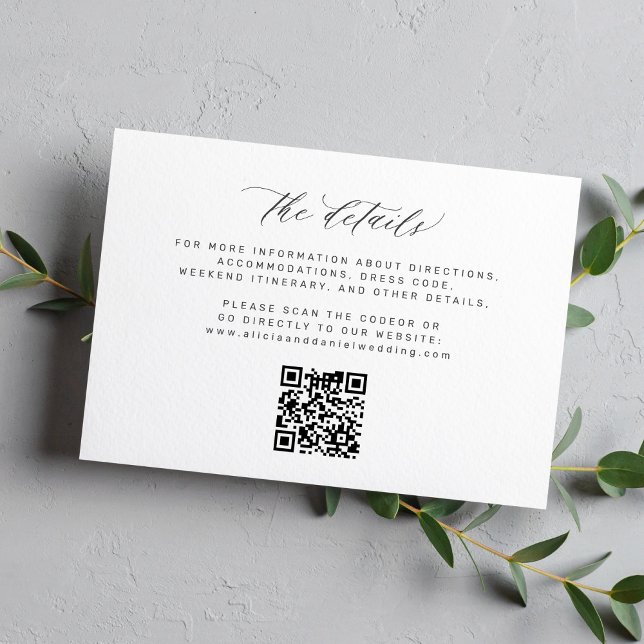 Simple minimalist script QR code wedding details Enclosure Card (Creator Uploaded)