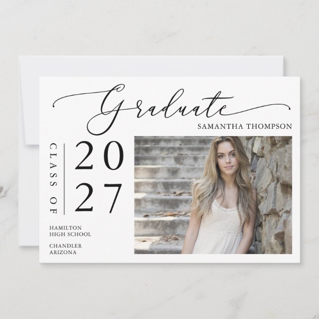 Simple Minimalist Script School Graduation Photo Invitation (Front)