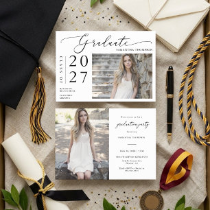 Simple Minimalist Script School Graduation Photo Invitation