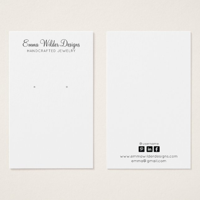 Simple Minimalist Script Stud Earring Display Card (Front & Back)