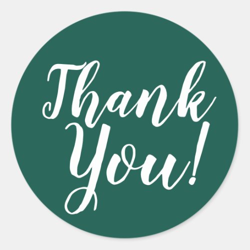 Simple Minimalist Script Thank You Emerald Green Classic Round Sticker