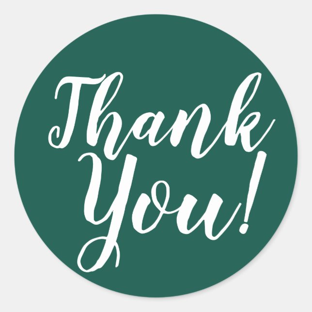 Simple Minimalist Script Thank You Emerald Green Classic Round Sticker (Front)