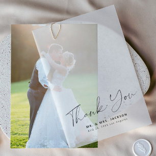 Simple minimalist script wedding thank you overlay vellum invitations