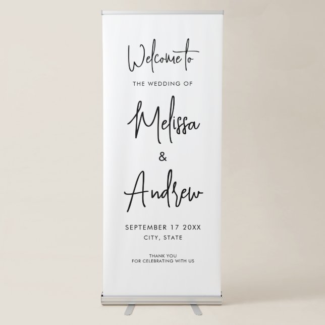Simple Minimalist Script Wedding Welcome Retractable Banner (Front)