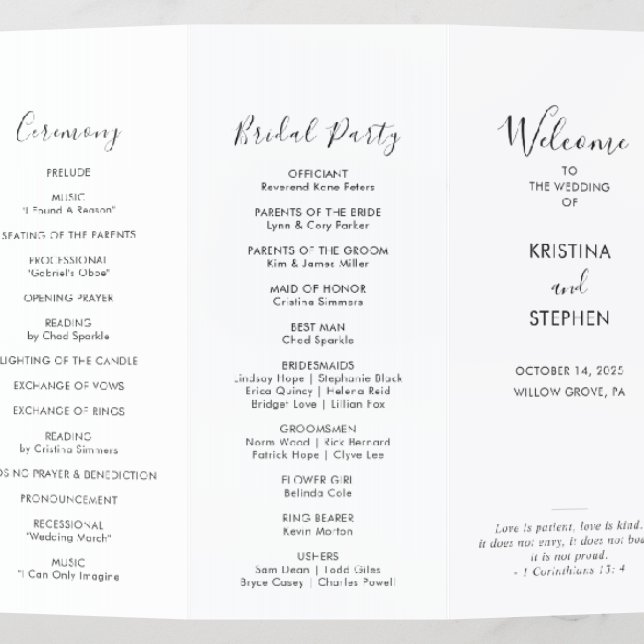 Simple Minimalist Seating Chart Wedding Program  Brochure (Outside Middle)