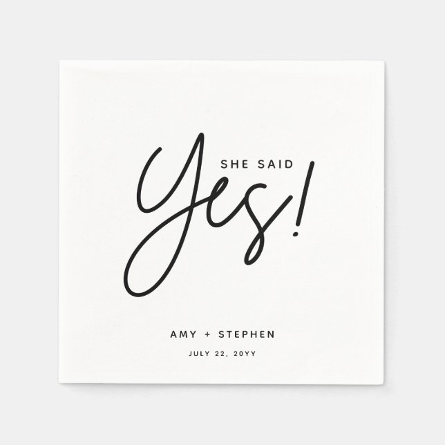 Simple Minimalist She Said Yes Engagement Party Napkins (Front)