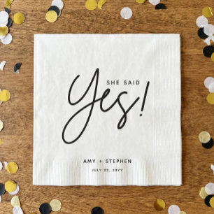 Simple Minimalist She Said Yes Engagement Party Napkins