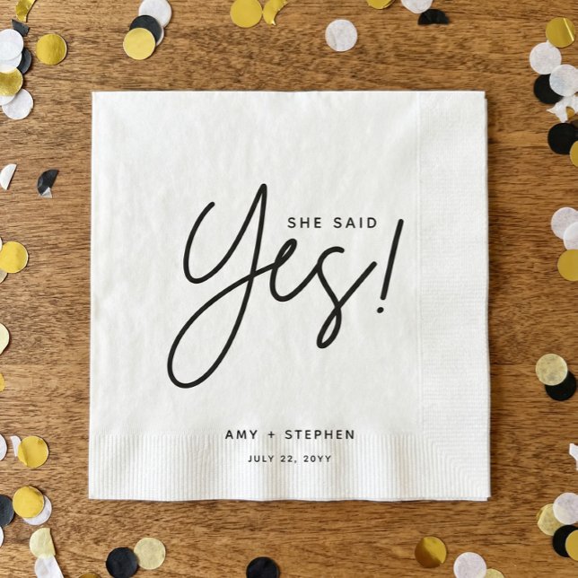 Simple Minimalist She Said Yes Engagement Party Napkins (Creator Uploaded)