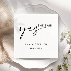 Simple Minimalist She Said Yes Engagement Party Napkins