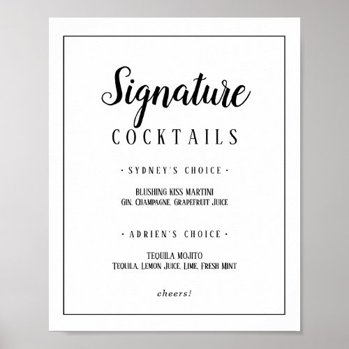 Simple Minimalist Signature Cocktails Frame Sign