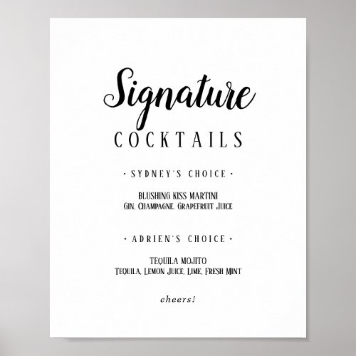 Simple Minimalist Signature Cocktails Sign