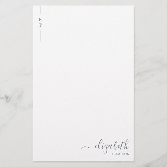 Simple Minimalist Silver Gray Monogram Initial Stationery (Front)