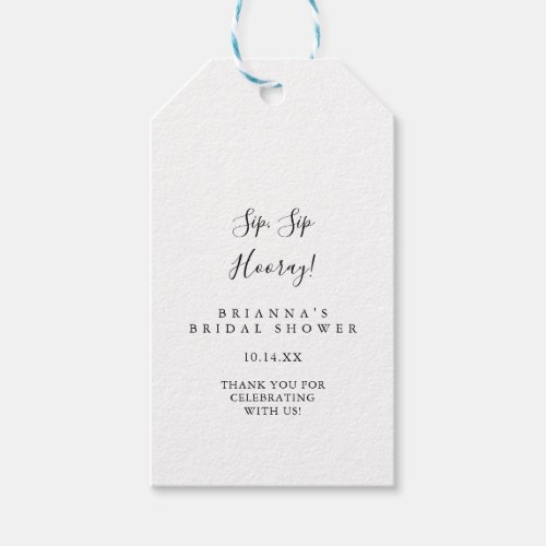 Simple Minimalist Sip Sip Hooray Bridal Shower Gift Tags
