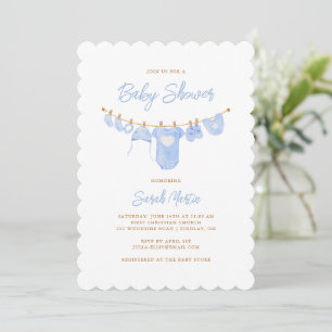 Simple Minimalist Sky Blue Scalloped Baby Shower Invitation
