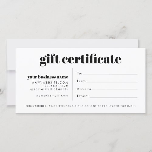 Simple Minimalist Small Business Gift Certificate