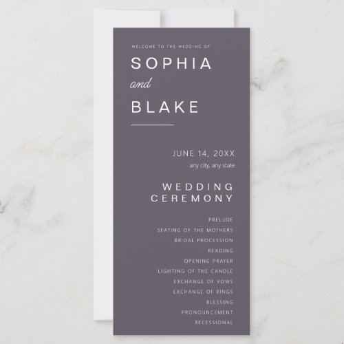Simple Minimalist Smoke Gray Wedding Program