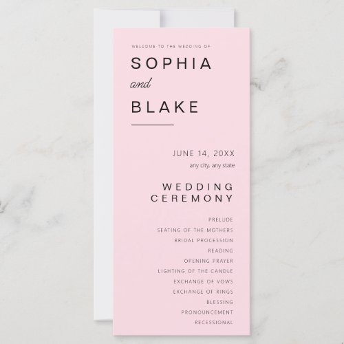 Simple Minimalist Soft Pink Wedding Program
