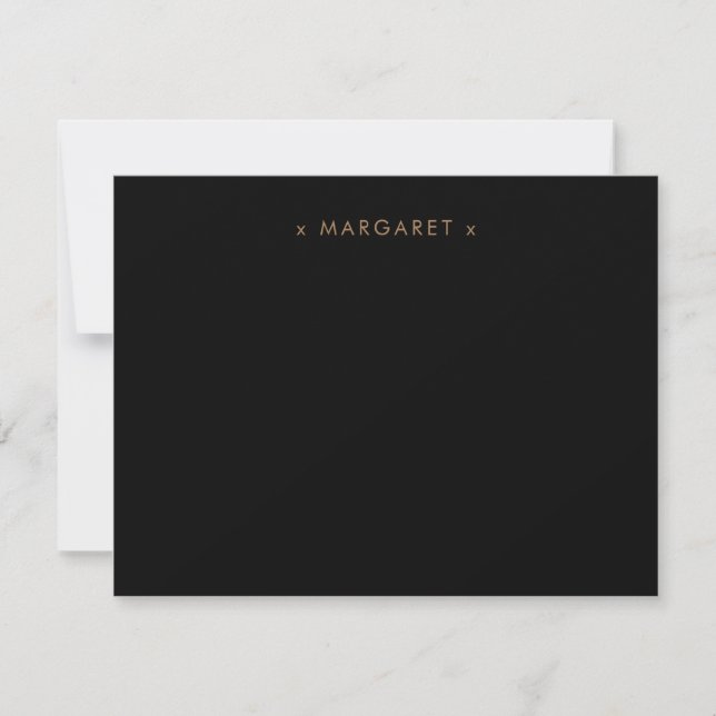 Simple Minimalist Solid Black Gold Personalized Note Card (Front)