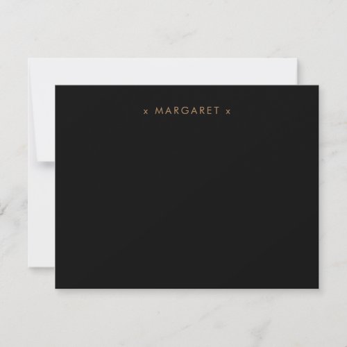 Simple Minimalist Solid Black Gold Personalized Note Card