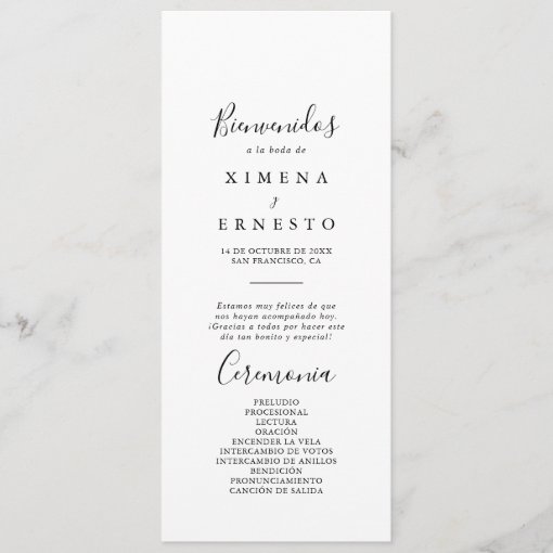 Simple Minimalist Spanish Wedding Program | Zazzle