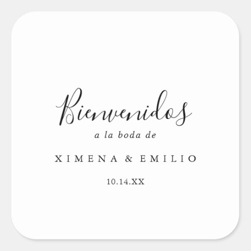 Simple Minimalist Spanish Wedding Welcome Square Sticker