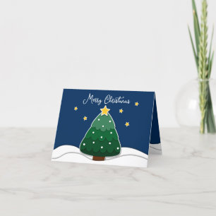 Simple Minimalist Stars and Snowy Christmas Tree Holiday Card
