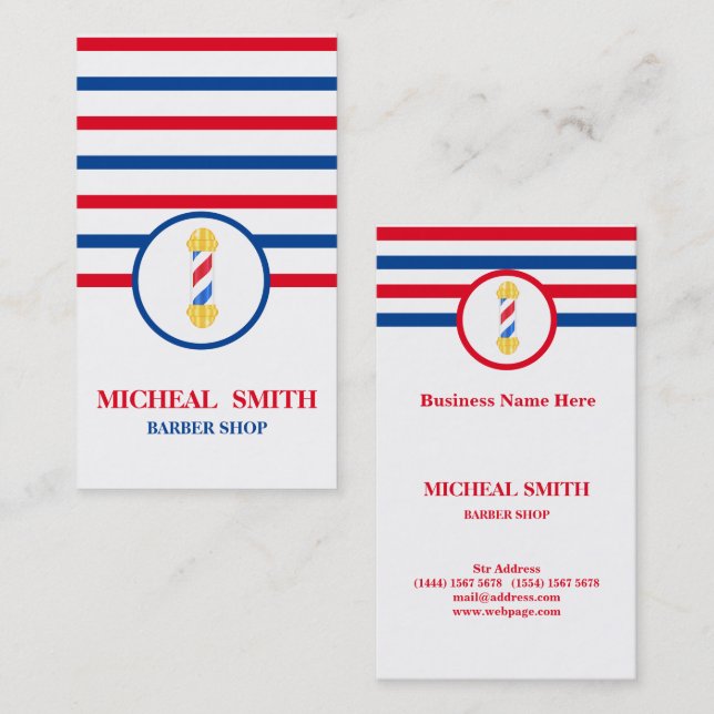 Simple Minimalist Striped Chic Barbershop Business Business Card (Front/Back)
