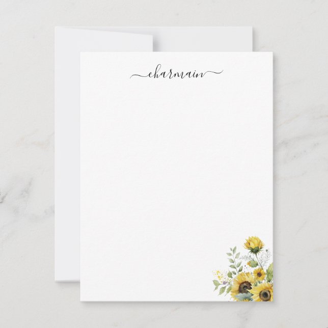 Simple Minimalist Sunflower  Note Card (Front)