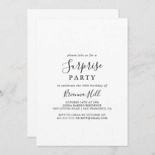 Simple Minimalist Surprise Party Invitation
