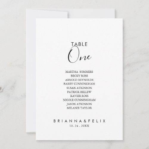 Simple Minimalist Table Number 1 Seating Chart