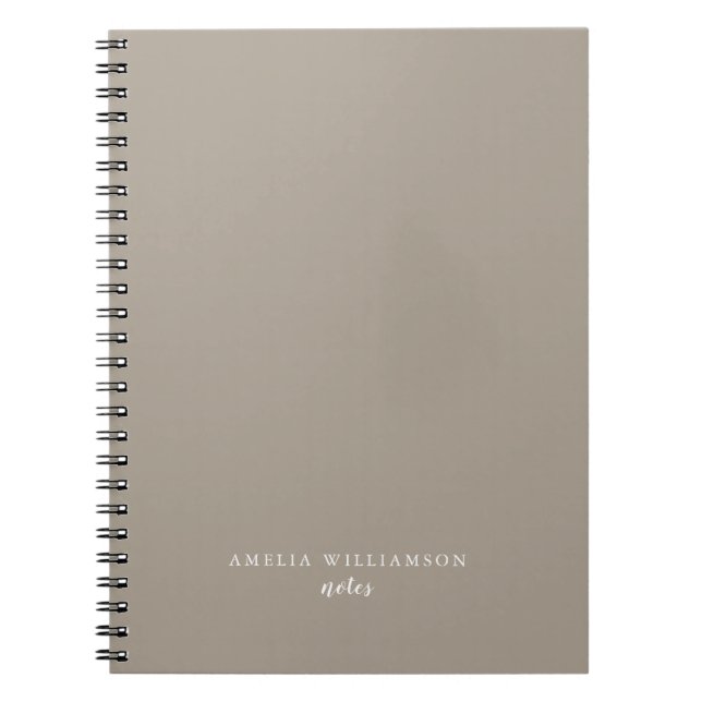 Simple Minimalist Taupe Brown Personalized Name Notebook (Front)