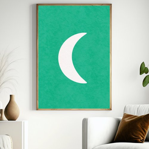 Simple Minimalist Teal Modern Moon Poster