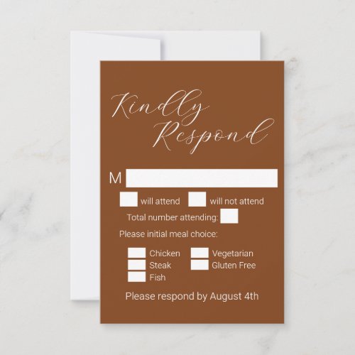 Simple Minimalist Terracotta Meal Choice Wedding RSVP Card