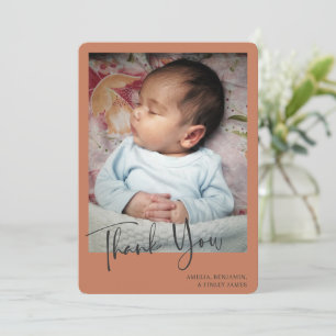 Simple Minimalist Terracotta Newborn Photo Thank You Card