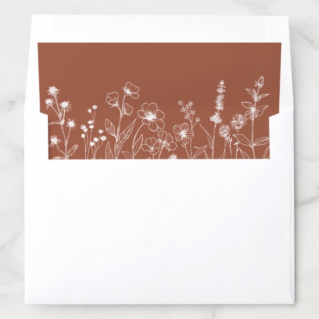 Simple Minimalist Terracotta Wildflower Wedding Envelope Liner (In Envelope)