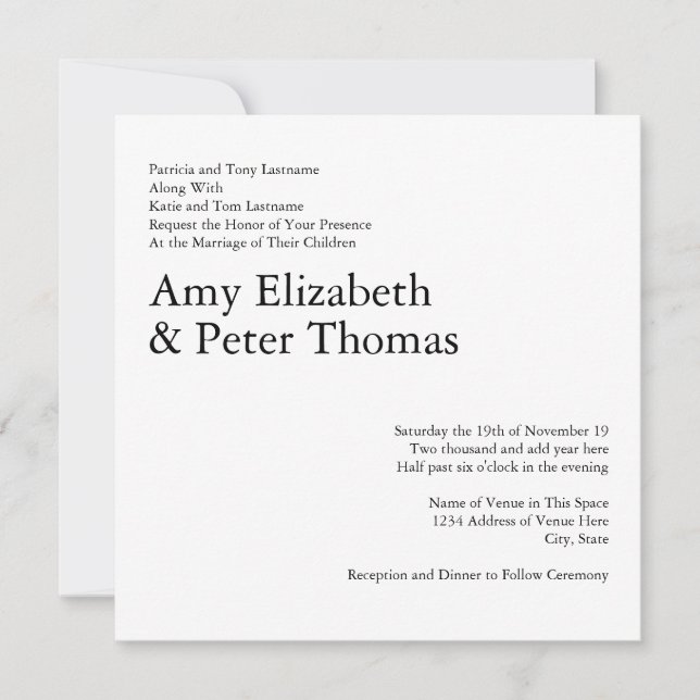 Simple, Minimalist Text Only QR Code Serif Wedding Invitation (Front)
