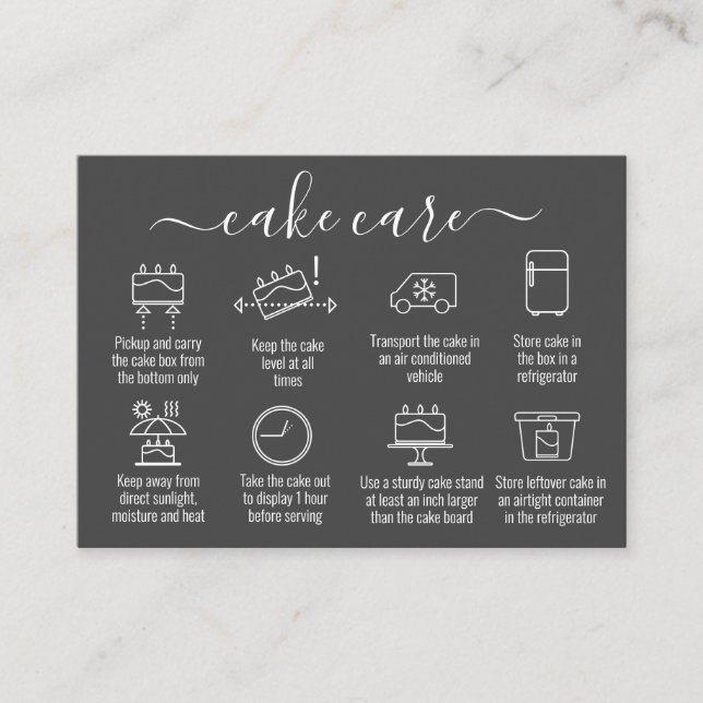 Simple Minimalist Thank You Cake Care Instructions Business Card (Front)